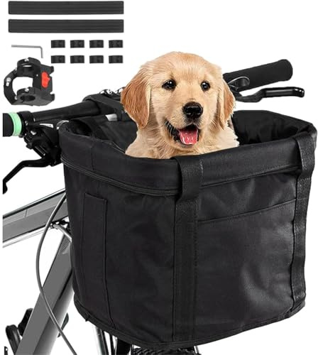 Silanflower Faltbarer Fahrradkorb, Fahrradkorb Schnell Abnehmbarer Fahrradkorb für Haustiere,Faltbar Fahrrad vorne Korb, mit Lenkeradapter und Kabellbinder,für Kleiner Hund-Einkaufen-Reisen-Picknick