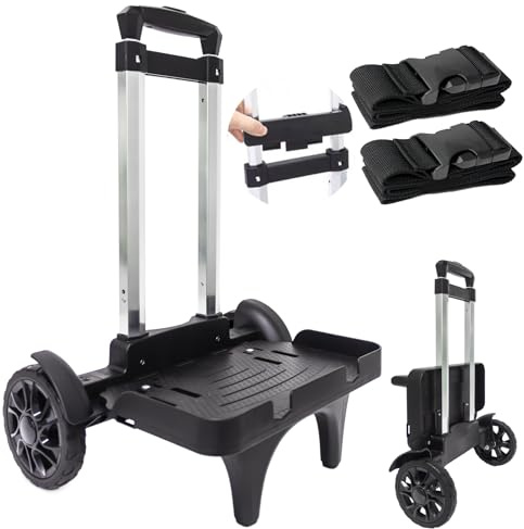 Carrello pieghevole per zaino con grandi ruote solide, carrello bagagli in lega di alluminio con base di protezione dei bordi, carrello universale per zaini, zaino per il pranzo, borsa da golf,