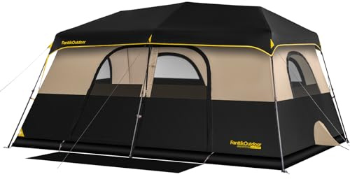 FanttikOutdoor Zeta C10 Pro Max Instant Cabin Tent 10 Person Camping Tent Setup in 60 Seconds with Rainfly & Windproof Portable with Carry Bag for Family Camping & Hiking, Upgraded Ventilation, Khaki