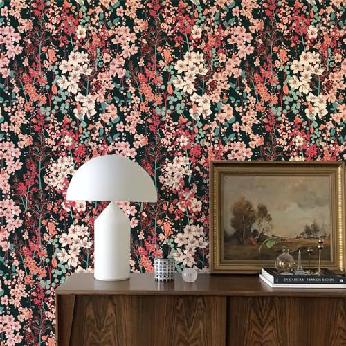 Klebefolie Möbel Rot Pink Retro Selbstklebende Folie Vinyl Selbstklebende Tapete Wasserdicht Möbelfolie Dekorative Wandtapete Wohnzimmer Schrank Tapeten 2P (38.6x250.6 cm)