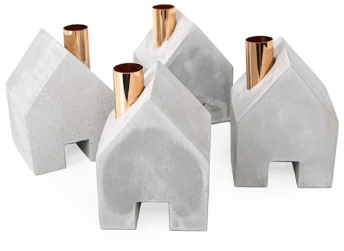 Logbuch-Verlag 4 Moderne Häuser Kerzenleuchter Deko Geschenk Set Kerzenhalter grau aus Beton 9 x 9 x 12 cm massiv und schwer