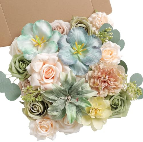 Serra Flora Künstliche Blumen-Kombination, künstliche Pfingstrosen, Seidenblumen für selbstgemachte Hochzeit, Brautstrauß, Tafelaufsätze, Arrangements, Party-Dekorationen