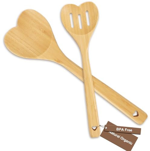 Puluole Kochlöffel Holz Hochzeit | HolzKochlöffel Herz | 2 Stück Akazienholz Holzlöffel Herzform | Hochzeitsgeschenk Personalisiert | Geburtstagsgeschenk | Muttertagsgeschenk