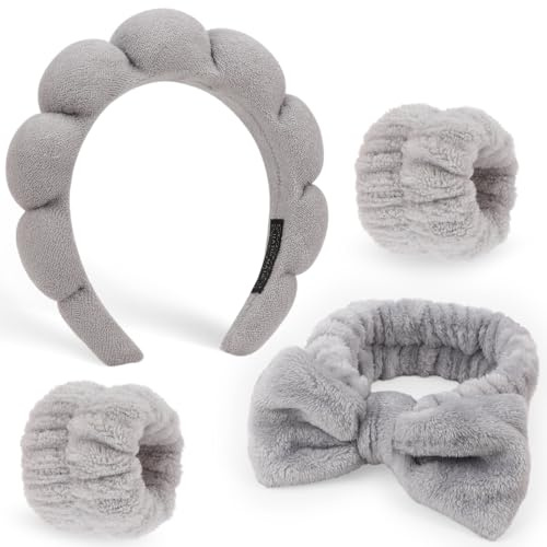 DRESHOW Spa Stirnband zum Waschen Gesicht Wristband Set Schwamm Weiches Frottee Make-up Hautpflege Anti-Rutsch-Stirnband Frottee Handtuch Stirnbänder für Damen Mädchen