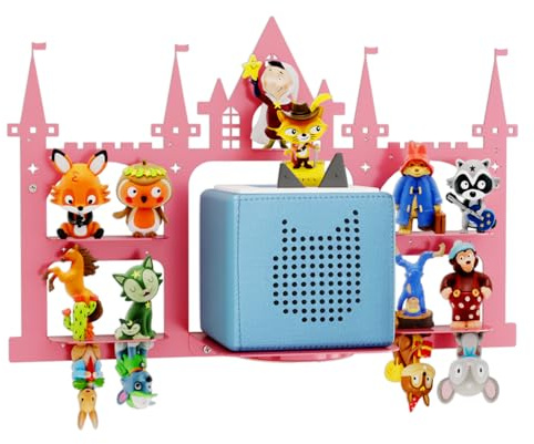DUHARS Etagere Murale Enfant pour Toniebox & Tonies Figurine, Plus de 35 Personnage Tonies, Étagère Tonies Support Tonies Box, Etagere Château en Métal, pour Chambre Enfant et Salle de Jeux, Rose