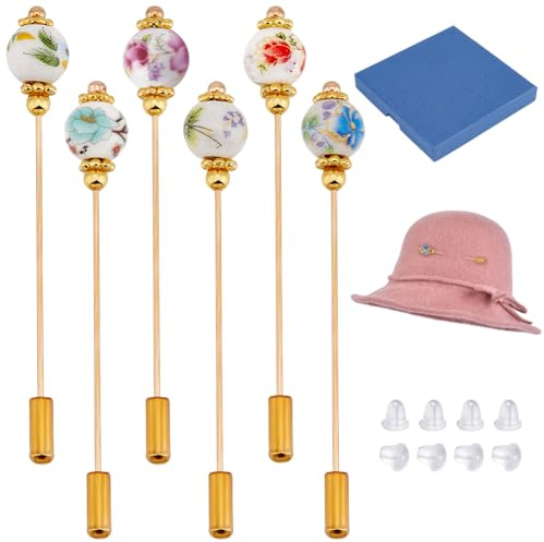BENECREAT 6 Spilla per Cappello in Porcellana, Spille da Balia Vintage Spille in Porcellana con Motivi Vegetali Spilla Spilla per Cravatta, Sciarpa, Cappelli da Cowboy Occidentali, Capelli, 71mm