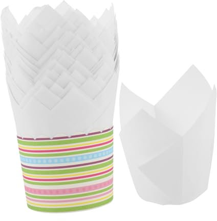 BEBEMOKO 150pcs Tulip Cupcake Paper Liners Heat-Resistant Baking Cups Decorative Wrappers for Cupcake Making