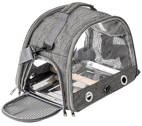 Yiohejy Transportbox für kleine Vögel, Reisekäfig mit stehender Sitzstange und Tablett, atmungsaktiver Tier-Outdoor-Reisekäfig, Haustierzubehör für Tierarzt, Besuch, Einkaufen und Outdoor-Abenteuer