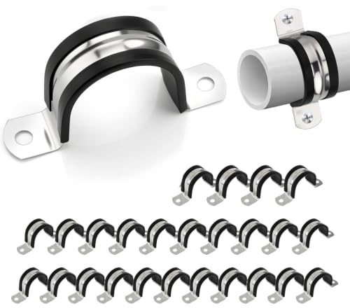 25 Stück Rohrschellen,18 mm Zweiloch Klemmschellen 304 Edelstahl-Rohrhalterung Wand, U-Rohrschellen mit Gummi Gepolstert für Rohr Leitung oder Kabeln