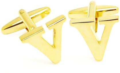 HONEY BEAR 1 Paar Herren Manschettenknöpfe Hochzeit Cufflinks Manschettenknopf Buchstabe Gold (V)