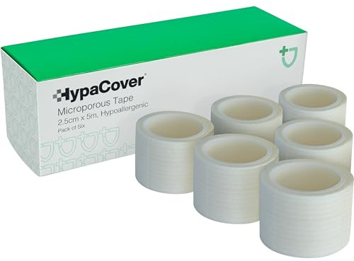 Safety First Aid HypaCover Pack of 6 Microporous Medical Tape, 2.5cm x 5m | Hypoallergenic - Surgical Tape Suitable for Securing Dressings and Bandages, Sports Taping, Covering Earrings and Labelling