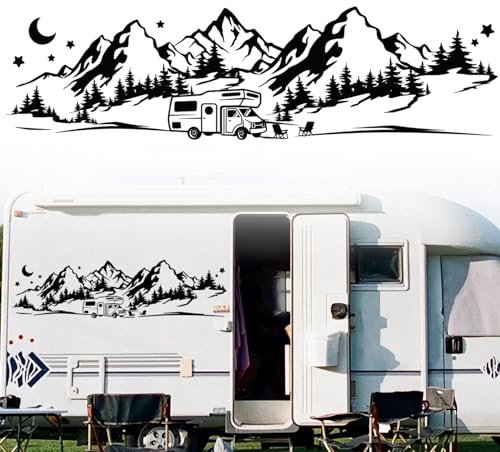 Vspek Auto Aufkleber Berg, Wohnmobil Aufkleber Camper Autoaufkleber, Car Sticker, Heckscheibenaufkleber Auto, Vinyl Wasserdicht Dekoration Aufklebers für SUV LKW Wohnwagen, Schwarz, 100×28cm