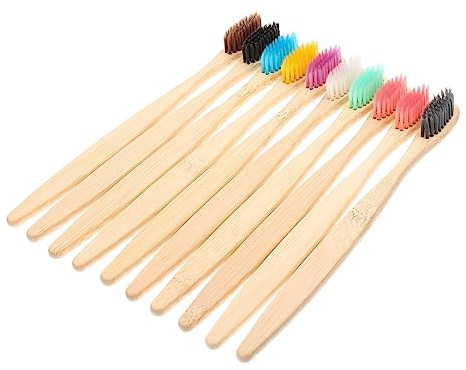 Zahnbürste mit Holzgriff 10 Stück-pack, Weiche Borsten, Manuell | Leicht und Tragbar, für Reisen und Zuhause, Komfortabel zu Halten, Gründliche Reinigung Zufällige Farbe
