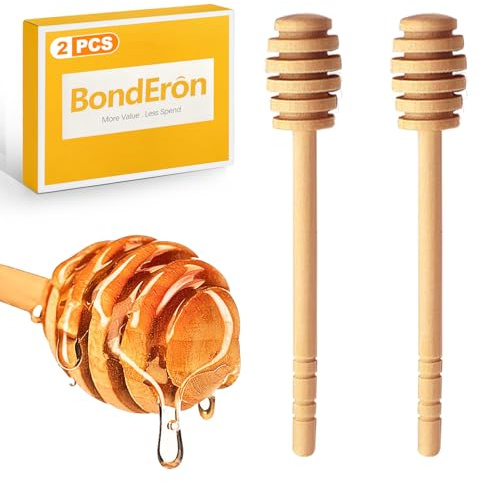 BondEron Lot de 2 cuillères à miel en bois d'olivier de 16 cm avec spirale, doseur durable pour miel, sirop, cuisine, thé, cuillère à miel, idée cadeau