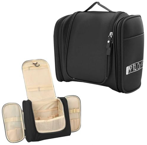 Venprodium Trousse de Toilette Voyage, Trousse de Toilette Suspendue, Sac de Toilette pour Homme et Femme, Vanity Femme, Vanity Pliable, pour Articles de Toilette, Accessoires, Brosses, Noir