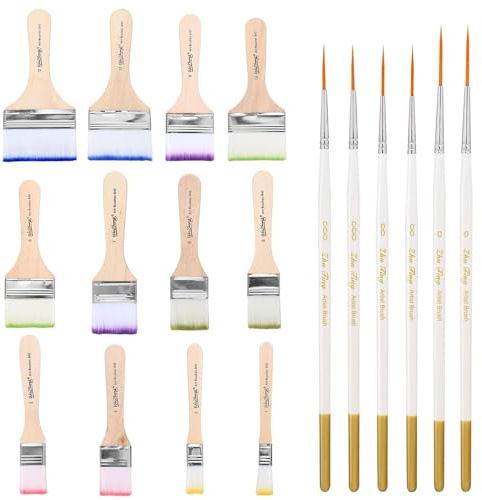 18 Stück Pinselset Malerbedarf, Breit Flachpinsel Set mit Holzgriffe KüNstlerpinsel Malerpinsel Lackierpinsel Lasurpinsel Set für Acrylmalerei Malen Pinselset