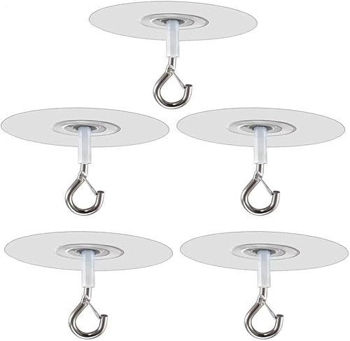 Ylnailky Deckenhaken Selbstklebend - 5Stk Wandhaken Mit Sicherung Ohne Bohren | Schwerlast Deckenhaken | Selbstklebende Haken | Klebehaken Extra Stark Für Blumentöpfe | Deckenhakens Für Pflanzen