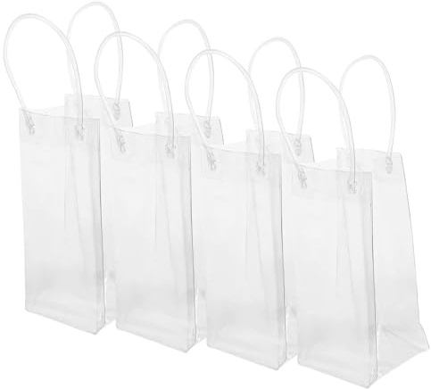 SKISUNO 4 Stück Transparente Geschenk Tragetaschen für Weinflaschen Multifunktional Wiederverwendbar mit Griff Praktische Flaschentaschen für Partys und Geschenkverpackung
