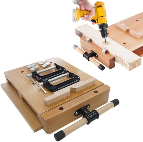 Portable Wood Workbench with Vise Kit, Adjustable Clamping for Home Woodworking and Studio Projects
