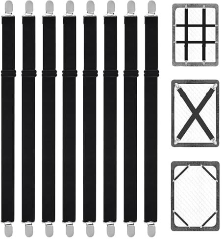 8 Pièces Tendeur Drap Housse,55-250CM Tendeurs de Maintien Housse Réglable pour Lit Ou Canapé d'angle, Fauteuil Sièges Coussin, Matelas Noir