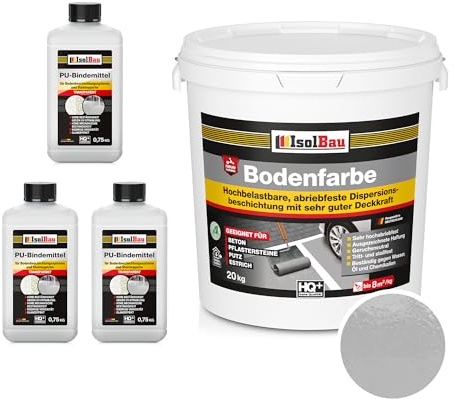 Isolbau - 2K PU-Bodenbeschichtung für Innen- und Außenböden - Bodenfarbe Steingrau mit 3 x PU-Bindemittel für Garagen, Werkstätten, Kellern - Garagenboden-Beschichtung - Betonfarbe 20kg