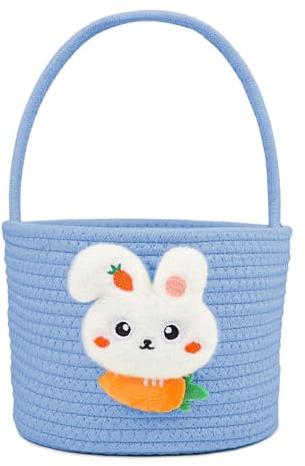 SULOLI Easter Baskets Empty,Easter Egg Bunny Basket Kids Blue Basket with Handle for Easter Eggs Hunt