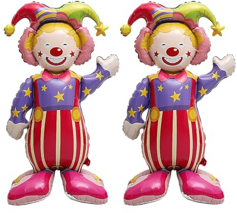 2 Stück Clown Folienballon Stehend, XXL 120cm Zirkus Clowns Ballon Dekoration Karneval Niedliche Heliumballons Clown Party Deko Supplies