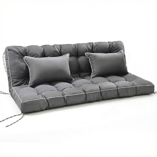 Bankauflage für Innen und Außen, 2-in-1 faltbares Design mit Kissen 111 x 160 x 14 cm, wasserabweisender sitzkissen, rutschfeste Gartenbankauflage mit Bändern für Hollywoodschaukel, Fensterbank (grau)