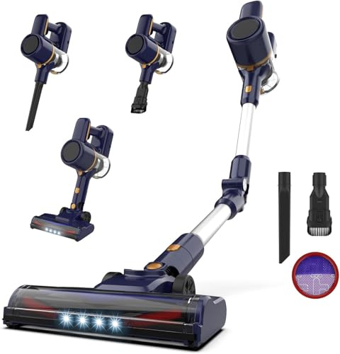 Generico Aspirapolvere Senza Fili, Scopa Elettrica Senza Fili 20000Pa, Luce LED, Due Filtri a Spugne, Autonomia 41Min, Pavimenti Tappeto Peli di Animali Domestici