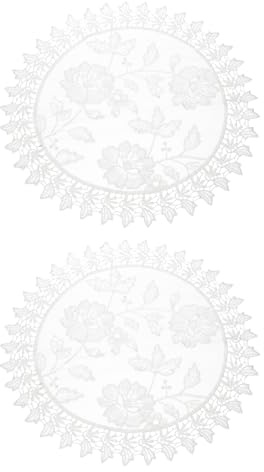 QUARKZMAN 2 Piezas De Mantelitos De Encaje para Mesas Blanco Y Narciso | 16 Pulgadas Redondos Manteles Individuales De Encaje Cojines De Encaje De Ganchillo Para Cocina Comedor Bodas