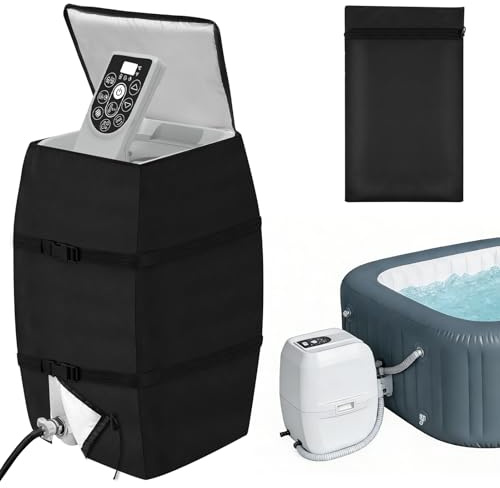 AOOWU Housse de Pompe de Chauffage Spa, Ajustable et Pliable Housse de Pompe de Chauffage de Spa avec Cordon et Sangles renforcées, Housse de Protection imperméable et Robuste pour Pompe à Jacuzzi