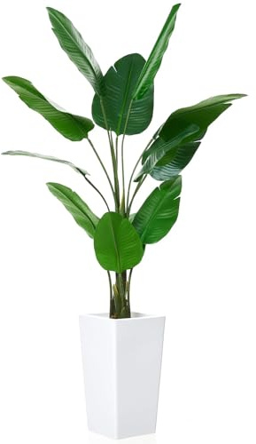 RBFGYIOP Monstera Finta con Vaso Bianco Alto – Pianta Verde Artificiale Foglia Grande, Bassa Manutenzione per Decorazione Interna