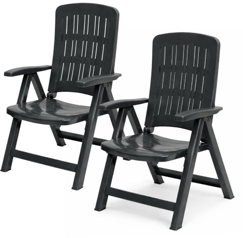 PALUPLUS 2 Poltrone Pieghevoli da Giardino in plastica di colore ANTRACITE, Misura 59x61x104 cm, Sedia Reclinabile Regolabile in 5 Posizioni, per Esterno, Made in Italy -CARM630F -12