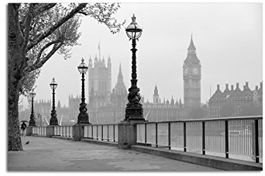 Leinwandbild Brücke London Big Ben schwarz weiss auf Leinwand und Keilrahmen. Beste Qualität, handgefertigt in Deutschland! 80x60cm