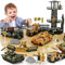 ZUKULIFE Sito di battaglia di veicoli militari ed esercito con container, 6 veicoli, Torre scout, camion missili, Carro armato (veicoli militari)