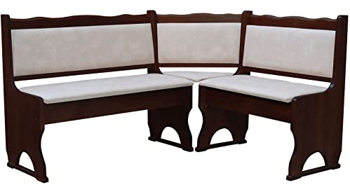 Klädsel, hörnbänk, furu, färg, med stoppning, massivt trä – ekologiskt läder beige (160 x 200)