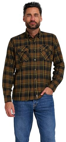 JACK PYKE Flannel Shirt for Men, 100% Cotton Checked Button-Down Collar Lightweight Country Casual Shirt with 2 Chest Pockets and Adjustable Cuffs Ideal Everyday Wear - Brown,XL
