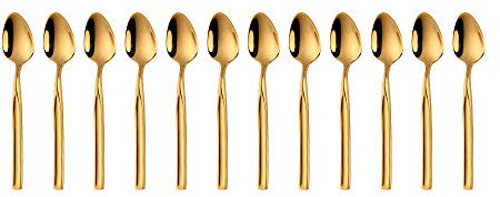 SUNSHENGEUR Coffee Spoons Set of 12, Mini Coffee Spoons, Stainless Steel Espresso Spoons, Small Spoons for Dessert, Tea, Appetizer, 4.8 inch-Mirror Polished Design with Square Convex Handle-Gold