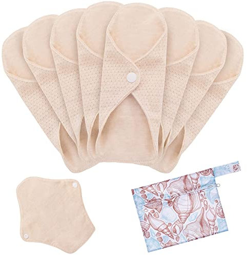 MQUPIN Wiederverwendbare Damenbinden aus Bio-Baumwolle, 8 Stück Reusable Cotton Pads Waschbare Slipeinlagen, Waschbar Damenbinden für Menstruation, Auslaufsicheres Design, Geeignet für alle Frauen