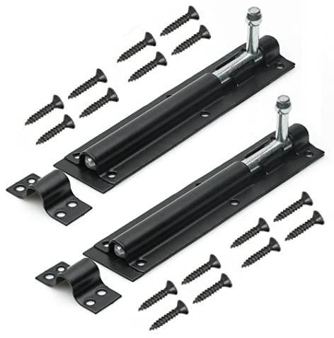 TERF® Heavy Duty Tower Door Bolt Barrel Slide Lock Bolt Black 200mm [8''] Door Latch with Screws Ideal for Internal and External Strong Doors Locks for Bedroom Shed Garage Garden Gate - Pack of 2