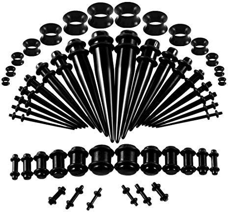 Huacan Dehnstäbe Set 1-10mm Tunnel Sets Dehnset Acryl Dehnstab Dehnungstäbe Silikon Tunnels 3mm 4mm 5mm 6mm 8mm 10mm 12mm Plugs 50 Stück Schwarz Blau Türkis Weiß Klar Expander Frauen Damen Herren