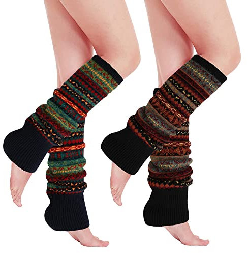 2 Paare Stulpen Damen Lange Winter Beinwärmer, Stulpen Mädchen Beinstulpen Damen Stricken Häkelarbeit Pulswärmer Leg Warmers Mädchen Stiefel Boot Abdeckung Alpaka Socken für Winterwärmer, Böhmischer