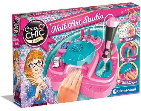 Clementoni Crazy Chic Superstar Nageldesign - Nagelstudio für Kinder ab 6 Jahren - Inkl. Nagellacke, Sticker, Glitzer & Nageltrockner 18730