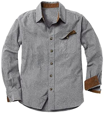 Meilicloth Flanellhemd Herren Kariert Einfarbig Baumwolle Langarm Casual Flanellhemden Western Karohemd Mit Brusttasche Regular Fit Hellgrau L