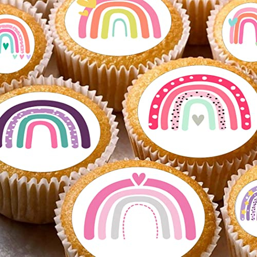 24 edible PRE CUT Rainbow Rainbows kids childrens party decoration cupcake toppers on wafer rice paper