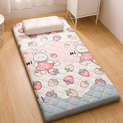 Japanische Futonmatratzen Koreanische Bodenmatratze Zum Schlafen Für Kinder Tatami-Matte Aufrollen rutschfeste Matratzenauflage Faltbare Isomatte Schlafsaalmatratze,Rabbit,Twin(90x200cm)