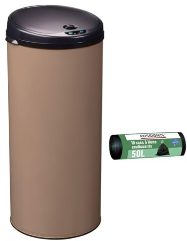 ROSSIGNOL Poubelle de cuisine automatique et 10 sacs-poubelle. Capacité 45L, Fabrication française, Poubelle à ouverture automatique SENSITIVE