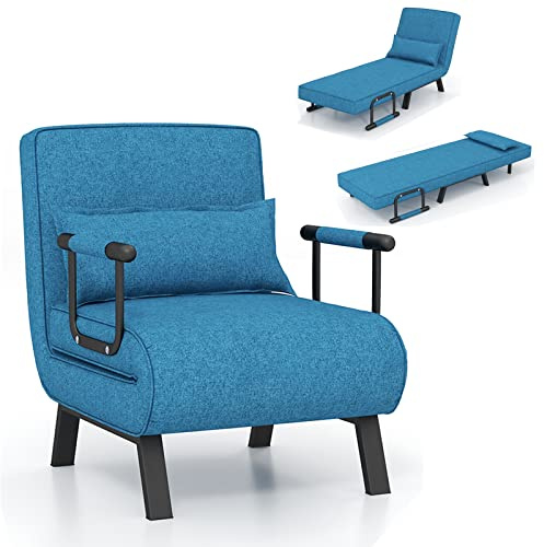 RELAX4LIFE 4 en 1 Sillón Relax Reclinable en 6 Posiciones 0-85°, Sofá Cama Plegable con Patas Ocultas y Cojín, Sillón Cama de 1 Plaza para Salón, Dormitorio y Oficina, Carga 150kg (Azul), LZ54851
