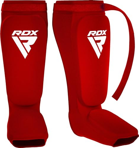 RDX Shin Guards Kickboxing Muay Thai, SATRA Approved, MMA Leg Instep Protection Pads, Sparring Training Martial Arts Boxing, Elasticated Padded Protector, Karate BJJ Taekwondo Gear, Men Women