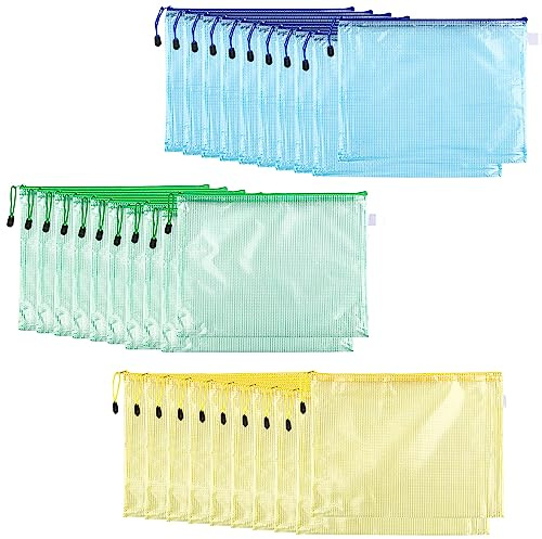 Pamtns Zipper Tasche A6 30 Stück Dokumententasche A6 Reißverschluss Dokumentenmappe A6 Datei Taschen mit Reißverschluss Mesh Kunststoff Dokumentenmappe Zipper Wallet Taschen für Bürounterlagen Reisen